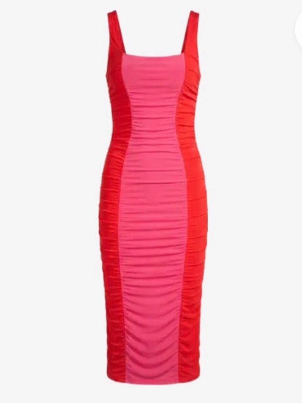 ASOS Two-Tone Ruched Midi Dress in Pink & Red